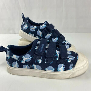 Clarks Youth Size 12.5W City Bright Hook and Loop Shoes Dinosaur Print Navy